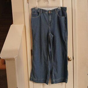 Lane Bryant wide-leg denim blue jean pants with an elastic waistband size 16